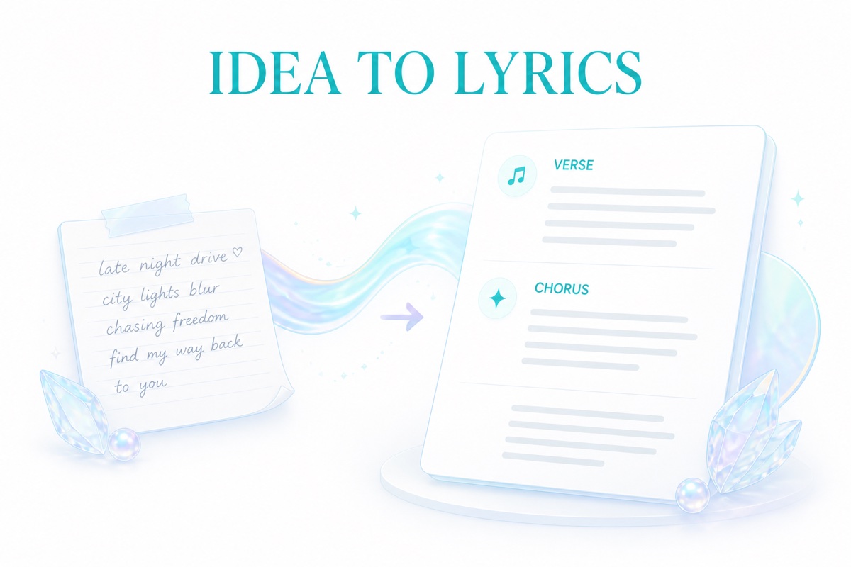 A handwritten song idea becoming structured verse and chorus lyrics