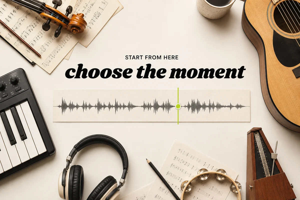 AI music extender waveform with a selected continuation point