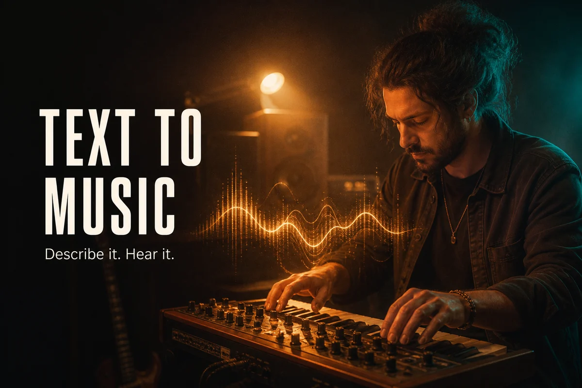 Text to Music — a creator turning a written idea into music at a synthesizer