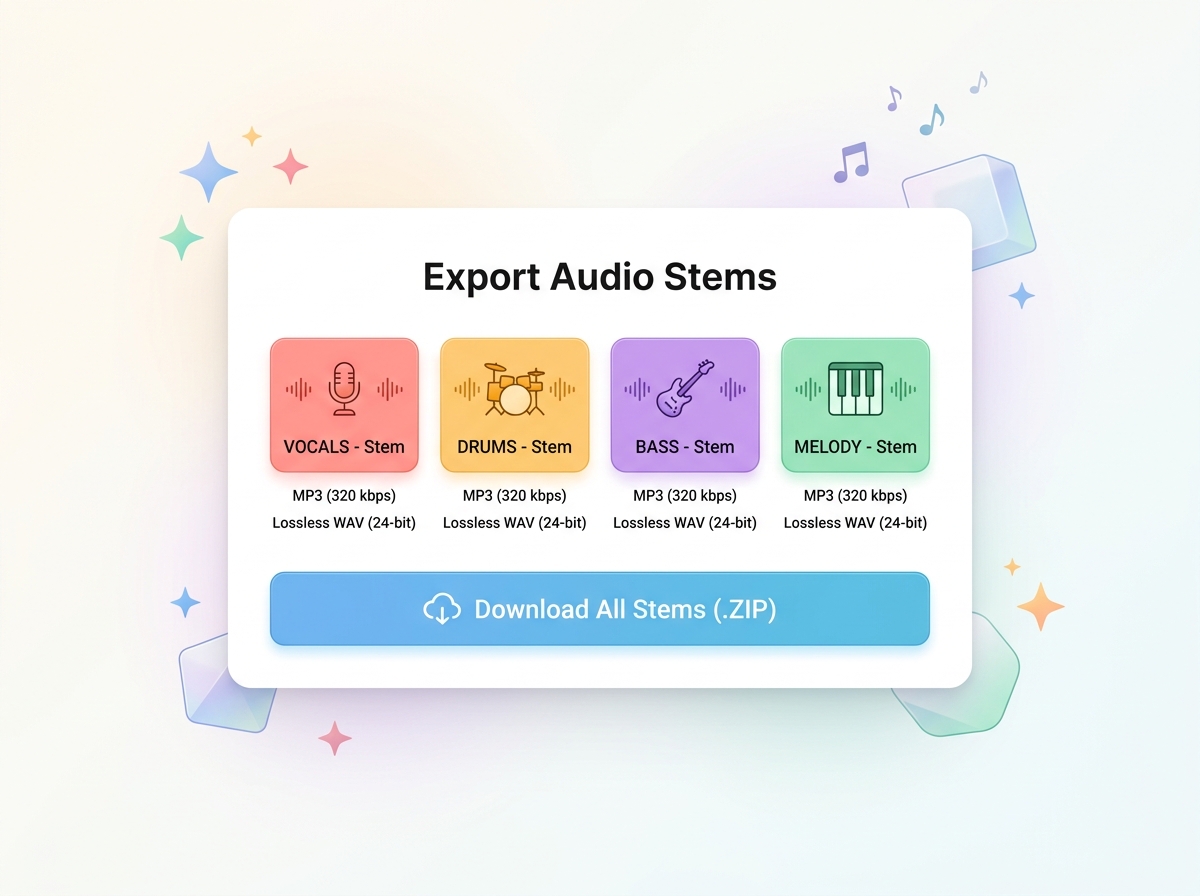 2D flat vector audio export card with WAV and MP3 format selector