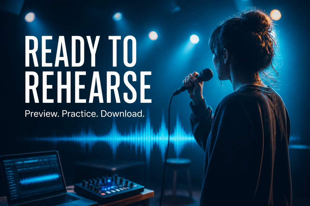 Singer rehearsing with an instrumental backing track made by an AI vocal remover
