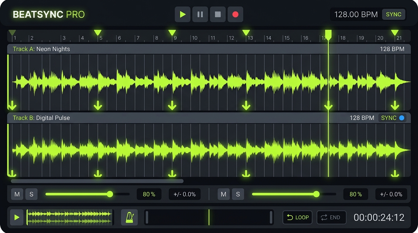 DJ beatmatching and digital audio waveform tempo synchronization