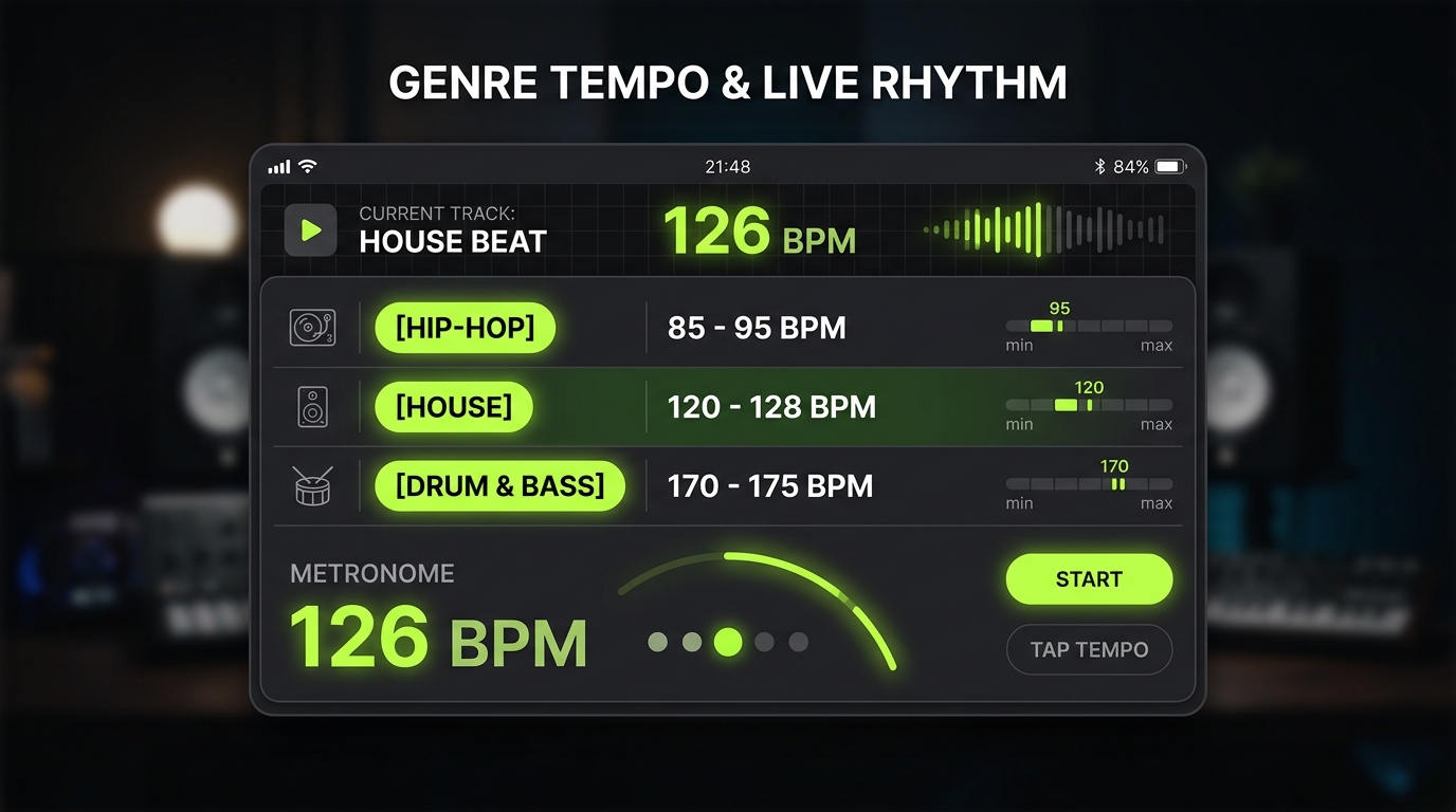 Electronic and pop music genre BPM ranges overview