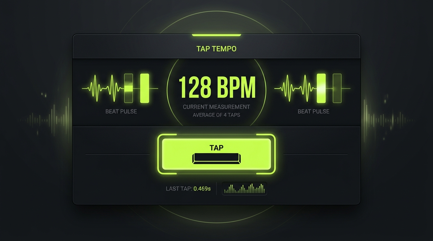 Real-time BPM tapper calculation display and tempo rhythm pulses