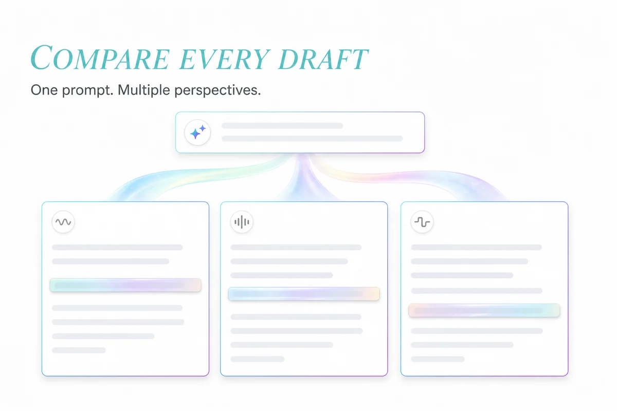 AI Lyrics Studio comparing three song lyric drafts side by side