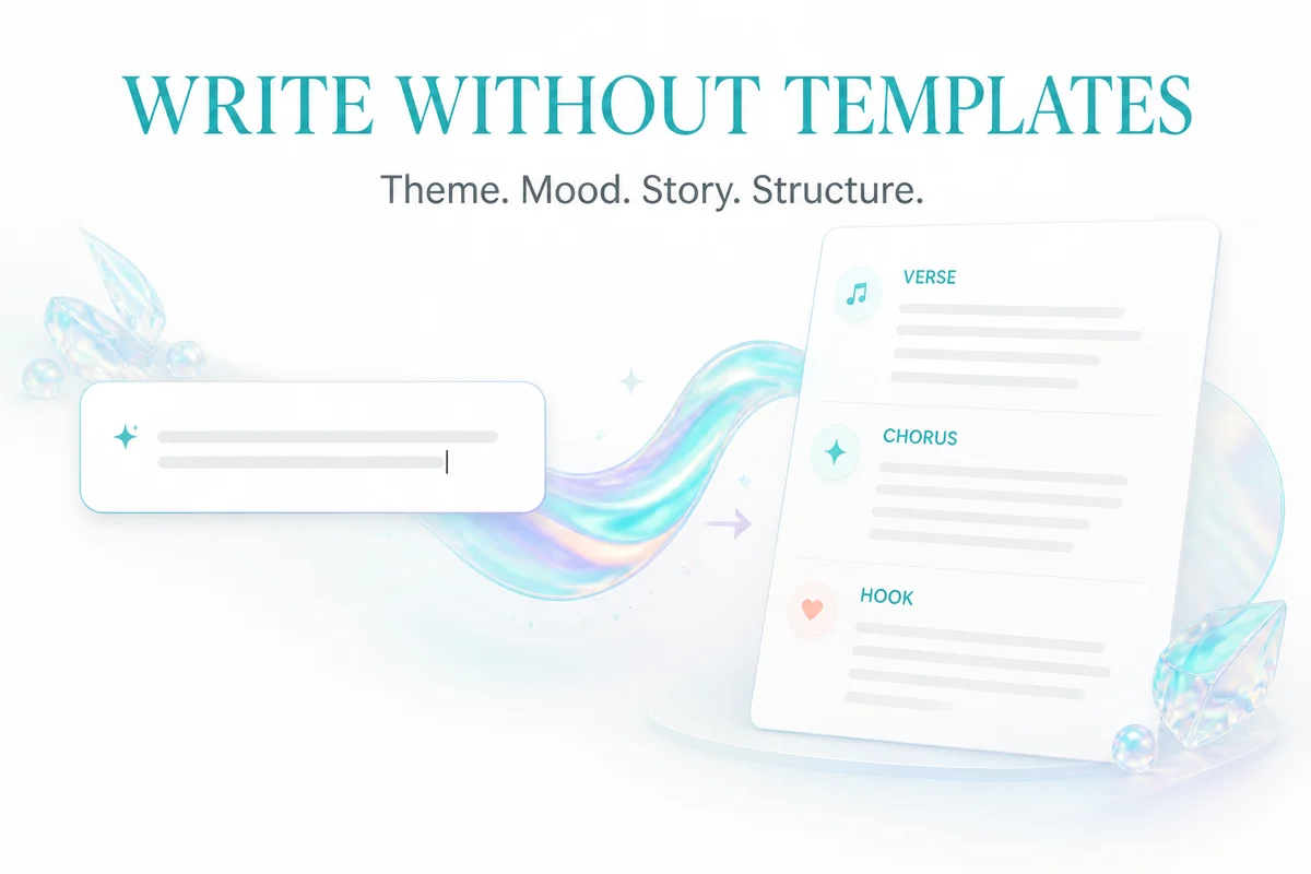 Free-form AI songwriting prompt becoming structured verses and a chorus