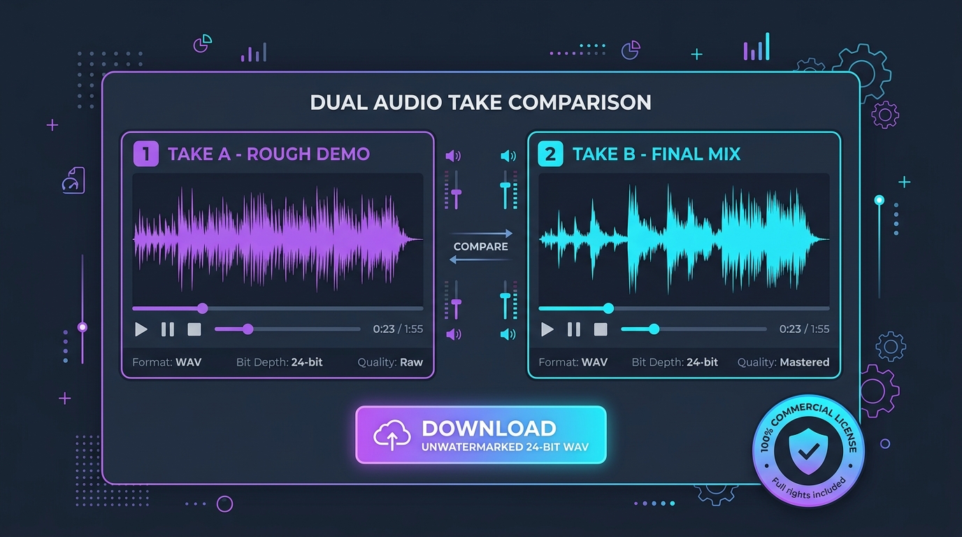 2D flat vector dual take audio comparison player with commercial license badge