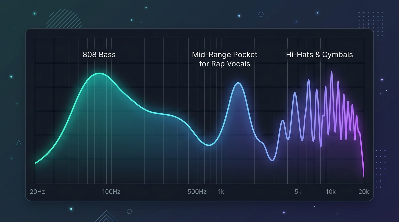 2D flat vector vocal headroom audio spectrum with mid-range pocket for rap vocals